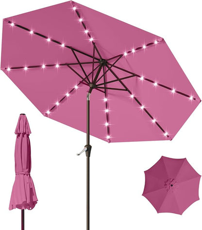 9FT Patio Umbrella with Solar Lights, Outdoor Market Umbrella with Tilt and by YourPerfectOutdoorEscape