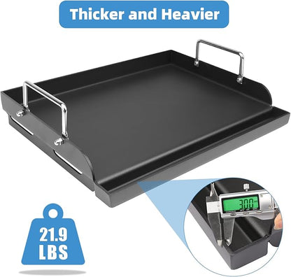 25" x 16" Griddle Plate for Gas Grill - Nonstick Coating Cooking Griddle for Charcoal/Electric Grill, Large Universal Flat Top Plate with Grease Groove and Removable Handles