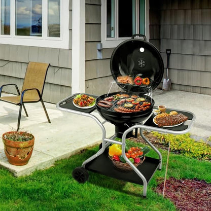 Kettle Charcoal Grill with 2 Side Tables & Storage Shelf, Outdoor BBQ Grill by Unknown