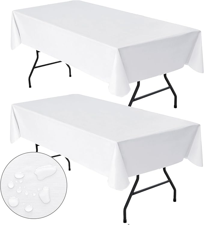 Nasitos 2 Pack White Vinyl Tablecloth 60x102 Inch Flannel Backing-Vinyl Tablecloth for 6 Foot Rectangle Tables, Spill & Water-Proof Tablecloth for Outdoor Wedding, Camping, Picnic, Graduation Party