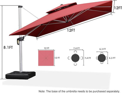 PURPLE LEAF Large Cantilever Patio Umbrellas 12' x 12' Double Top, Terra | - Image 9