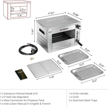 Camplux Propane Infrared Steak Grill,1600℉ Fast Efficient Heating Outdoor Portable Gas Grill with Vertical Cooking,Stainless Steel Single Burner Propane Gas Grill,Perfect for Steak,Ribeyes,Picnic,BBQ