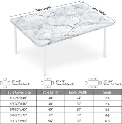 Rectangle Table Cloth Cover Waterproof Elastic Fitted Polyester Fitted Tablecloths for 8 Foot Tables for Indoor,Picnic, Camping, Outdoor （96" x 30"，Marble）