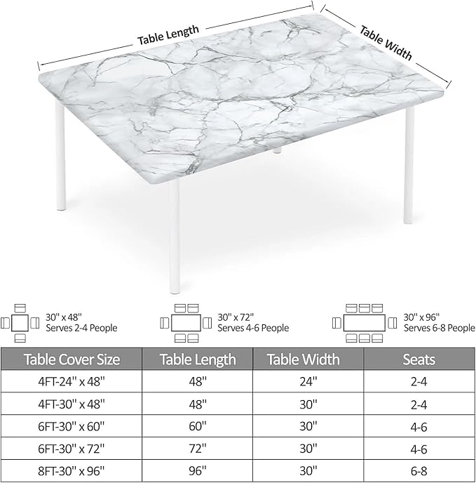 Rectangle Table Cloth Cover Waterproof Elastic Fitted Polyester Fitted Tablecloths for 4 Foot Tables for Indoor,Picnic, Camping, Outdoor （48" x 30"，Marble）