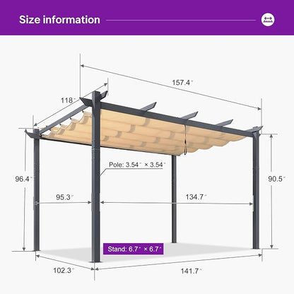 PURPLE LEAF Retractable Pergola 10' x 13' w/Double Canopy - Image 2