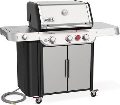 Weber Genesis S-335 Natural Gas Grill for Outdoor Cooking, 3 Burners and 1 Side Burner, Stainless Steel