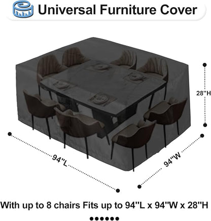 OutdoorLines Outdoor Waterproof Patio Table Furniture Set Covers - Rectangle Couch Sectional Cover Outside Weatherproof Patio Furniture Covering for Deck, Lawn and Backyard 94"L x 94"W x 28"H, Black