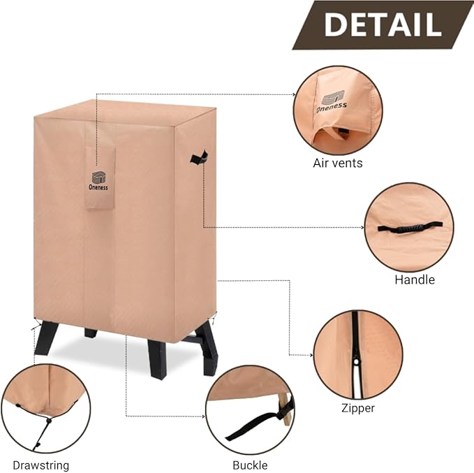 Oneness Heavy-Duty Waterproof Smoker Cover for 23-Inch Grills - Fits 23''Wx23''Dx40''H Inch Electric/Gas Smokers (Masterbuilt, Pit Boss) - Weatherproof Outdoor Grill Protector
