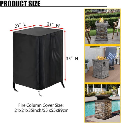 POMER Fire Column Cover,21inch Square Firepit Cover for Patio Fire Column Waterproof Outdoor Fireplace- 21"Lx21"Wx35"H