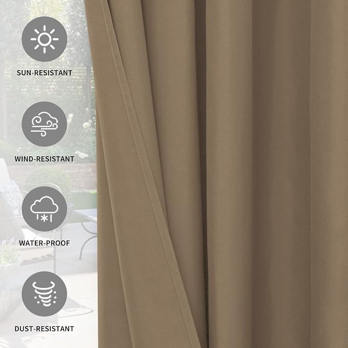 Easy-Going 100% Waterproof Outdoor Curtains 54x84 inch, Sand | Windproof - Image 5