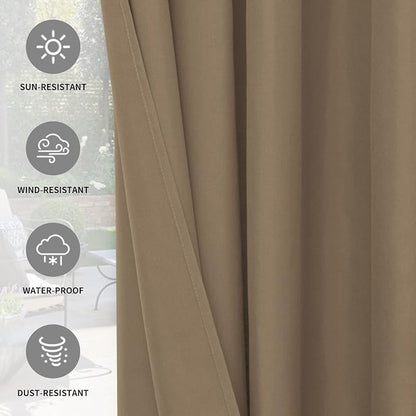Easy-Going 100% Waterproof Outdoor Curtains 54x120 inch, Sand | Windproof - Image 5