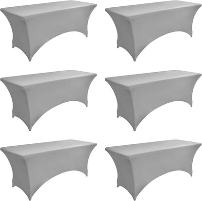 113 6-Pack 6ft Spandex Table Covers for Rectangle Standard Folding Tables - Wrinkle Resistant Stretch Tablecloths - Ultimate Fitted Table Protector for Parties, Banquet, and Wedding