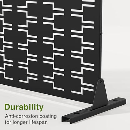 Casaphoria 72" H x 47" W Metal Outdoor Privacy Screen, Freestanding Decorative Divider for Patio, Deck, Balcony, and Garden with Stable Base, Black Brick