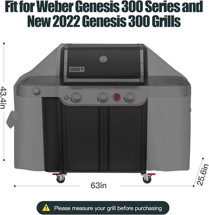 63 Inch Premium Outdoor Grill Cover Fit for Weber Genesis and Genesis II 300 Series 3-Burner Grills, BBQ Covers for Outside, Heavy Duty Waterproof Fade Resistant
