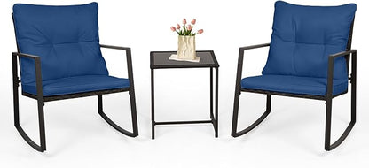 SUNCROWN 3 Piece Outdoor Rocking Bistro Set Black Wicker Furniture Porch Chairs by HOME