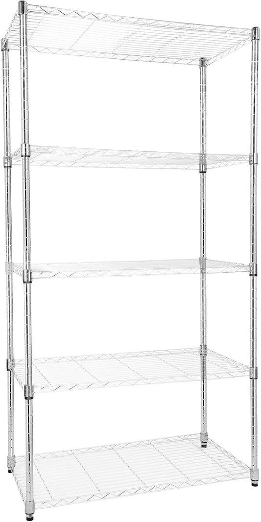 Whitmor 5 Tier Storage Shelves, Heavy Duty with Wheels, Adjustable Steel Organizer, 400 lbs Capacity per Shelf, Max 2000 lbs Total for Home, Garage, Workshop, 36" L x 18" W x 71" H, Chrome