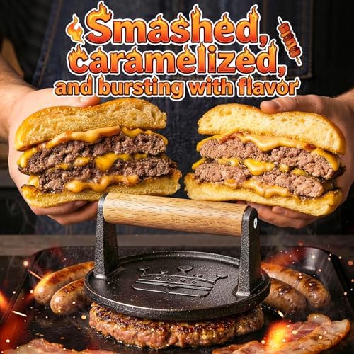 Smash Burger Press 6.5", Cast Iron Flat Round Burger Smasher - Image 2