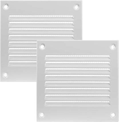 Vent Systems 4'' x 4'' Inch Pack of 2 White Air Vent Cover Metal Air Return Grill with Built in Pest Guard Screen HVAC Vent Cover for Home Improvement Vent Duct Cover 100x100 mm