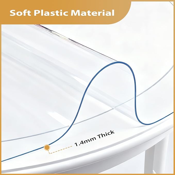Round Clear Table Cover Protector 42 Inch - 2mm Thick Waterproof PVC Furniture Protective Pad for Dining Room Tabletop