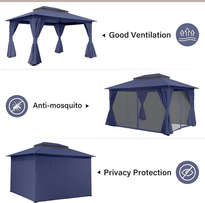 10'x12' Outdoor Gazebo, Heavy Duty Metal Frame Patio Canopy - Image 2