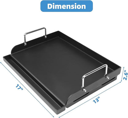 17" x 13" Griddle Plate for Gas Grill - Nonstick Coating, Ideal for Compact Grills, Flat Top Plate Insert with Grease Groove and Removable Handles for Gas Stove/Charcoal/Electric Flat Griddle