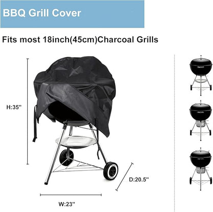 18 inch Grill Cover for Round Grill Cover Waterproof 600D Heavy Duty Outdoor Canvas BBQ Grill Cover Dome Smoker Cover