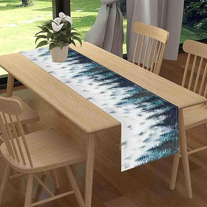 Green Forest Table Runner, Rustic Farmhouse Green Pine Tree Woodland Seasonal Mountain Country Coffee Table Center Decor for Home Kitchen Dining Patio Holiday Party Table Decorations, 13"x36" Inch