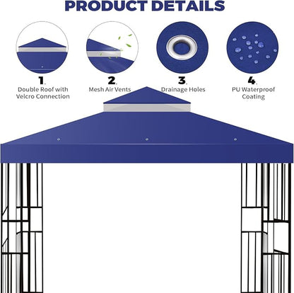 10x10 FT Gazebo Replacement Top, Canopy Replacement Cover Double Tiered - Image 3