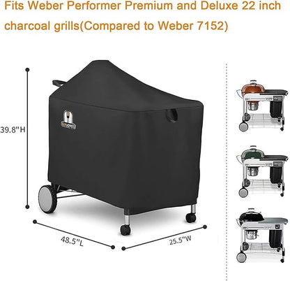 SUPJOYES Grill Cover for Weber Performer Deluxe Charcoal, 22 Inch BBQ Covers, Premium Heavy Duty Waterproof Accessories for Weber 7152 Performer Charcoal Grills