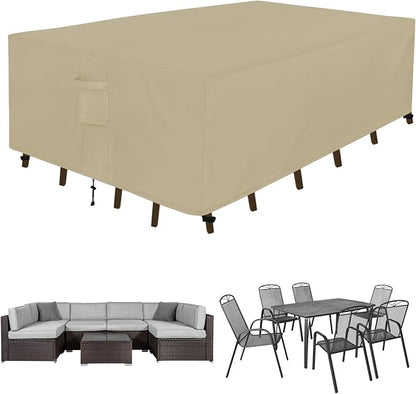 Easy-Going Rectangle Patio Furniture Cover Waterproof Outdoor Dining Table and Chair Cover Anti-UV Outside Sectional Sofa Set Covers (74"L x 47"W x 28"H, Camel)