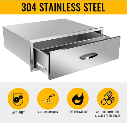 Outdoor Kitchen Drawers, Flush Mount Triple Access BBQ Drawers With Stainless Steel Handle, BBQ Island For BBQ Island Patio Grill Station,Single Drawer