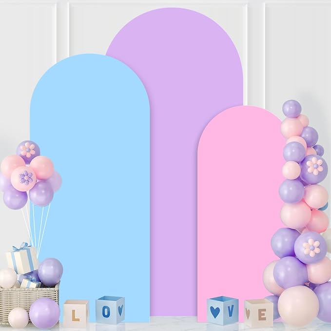 MODFUNS Spandex Arch Backdrop Cover 6ft 6.6ft 7.2ft Lavender Light Blue Pink Wedding Arch Cover Set of 3 Fitted Arch Stand Covers Stetchy Backdrop Cover for Wedding Birthday Party Decor