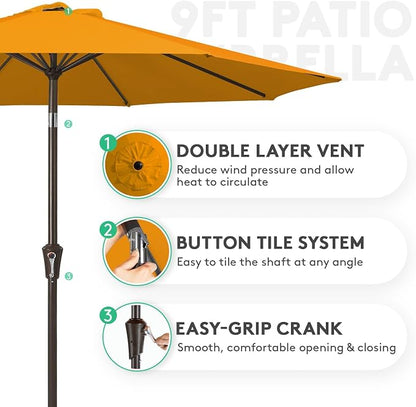 JEAREY 9FT Outdoor Patio Umbrella, Market Umbrella, Sun Orange | Outdoor Table - Image 2