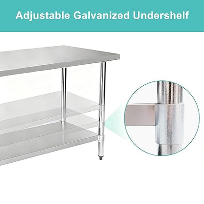 Stainless Steel Work Table 18 x 30 Inch, NSF Commercial Prep Table with Undershelf, Heavy Duty Food Prep Workstation