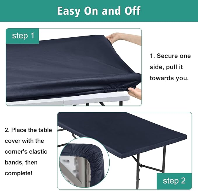 LUSHVIDA 6 Packs Vinyl Tablecloths with Flannel Backing for 4ft Rectangle Folding Table Cloths - Waterproof Plastic Picnic Table Covers with Elastic Corners, 30x48 inch, Navy Blue
