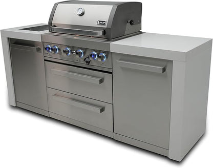 Mont Alpi MAi400-D 4-Burner 78000 BTU Deluxe Stainless Steel Outdoor Kitchen Island Gas Grill + Infrared Side & Rear Burners + Rotisserie Kit + Storage Cabinets + Granite Countertops + Grill Cover