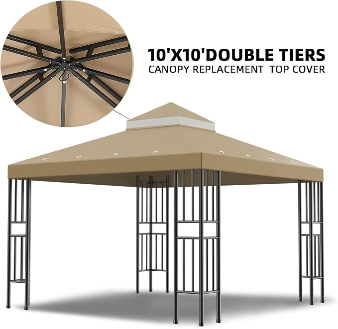 Sumfaller 10x10 FT Gazebo Replacement Canopy Top Cover | Double Tiered Canopy - Image 3