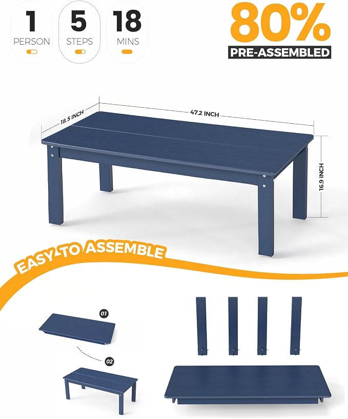 Adirondack Coffee Table, All-Weather HDPE, 304 stainless steel hardware - Image 3