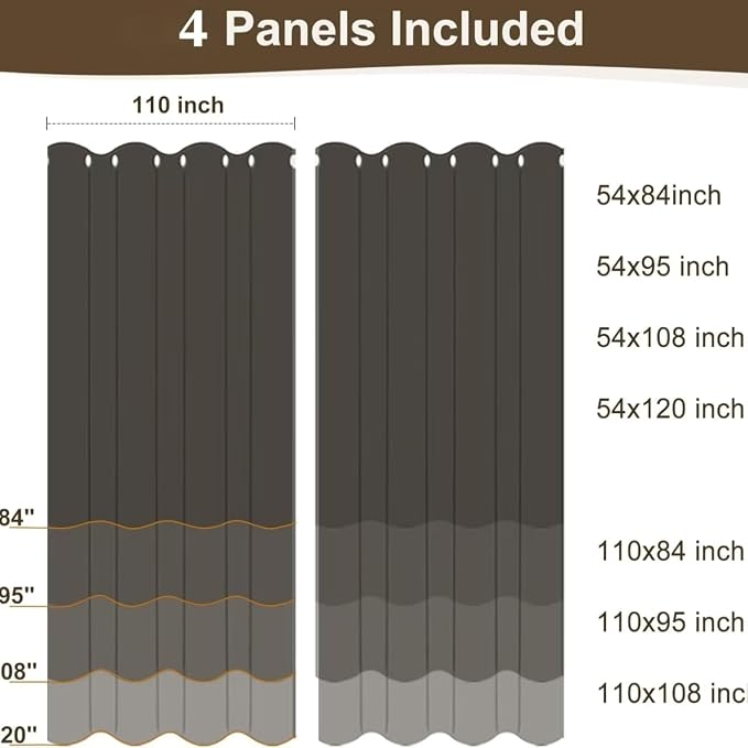 Windproof Outdoor Curtains for Patio Waterproof 4 Pcs 110x95 In Cream | Grommet - Image 9