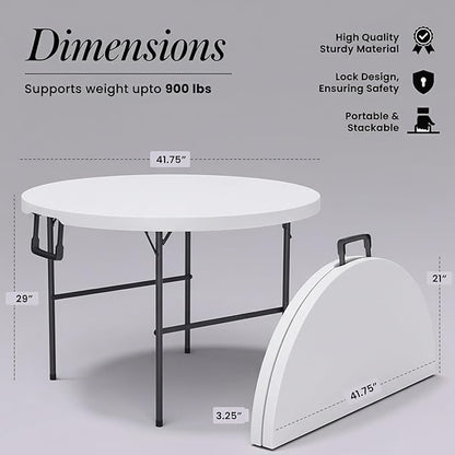 3.5 Feet Circular Round Foldable Table with Built in Handle & Steel Legs | Heavy Duty Portable | Perfect for Party, Dining, Wedding, Events, Picnic Indoor, Outdoor, Camping, Utility