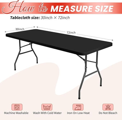 6 Pack Stretch Fabric Table Top Cap Cover, fits 6Ft Tables, Spandex Table Covers Washable Elastic Universal Rectangle Tablecloth Protector for Indoor Outdoor Party Picnic Wedding, Black, 30" W x 72" L