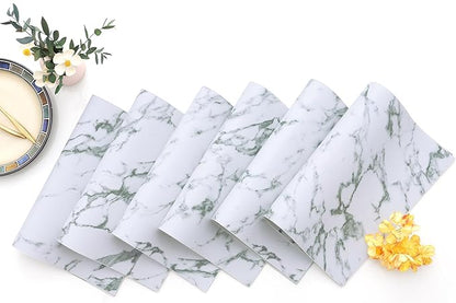 Homaxy Faux Leather Heat Resistant Placemats for Dining Table Set of 6, Waterproof Wipeable Washable PU Table Mats, Easy to Clean Anti-Slip Place Mats, 11.8" x 17", Marble