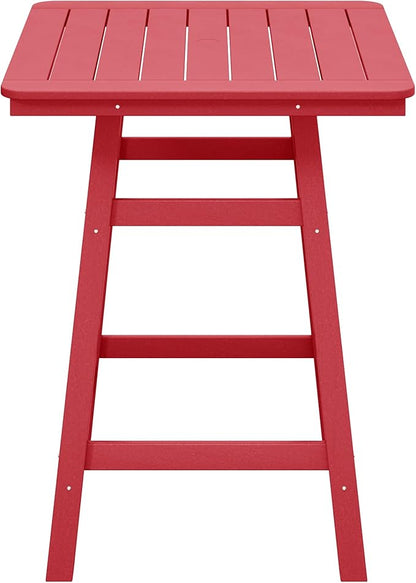 Costaelm Outdoor Bar Table, 37" Counter Height Square Patio Cocktail Bar Table with Umbrella Hole, Patio Bistro Dining Pub Table for Front Porch Deck Backyard Garden, Red
