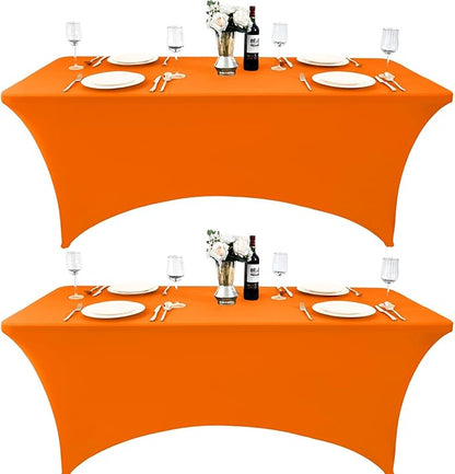 2-Pack 8ft Spandex Table Covers for Rectangle Folding Tables - Washable Elastic Tablecloth - Ultimate Fitted Table Protector for Birthday Parties, Trade Shows, Banquet