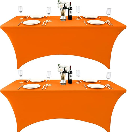 2-Pack 6ft Spandex Table Covers for Rectangle Standard Folding Tables - Wrinkle Resistant Stretch Tablecloths - Ultimate Fitted Table Protector for Parties, Trade Shows, Banquet