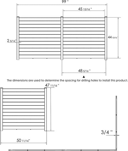 Kozyard 50" W x 48" H Privacy Screens Fence Panel Specifically for Hard Surfaces, Aluminum Post, Air Conditioner Fence Panels, Pool Equipment Enclosure, Trash Can Screens Fence Kit 3Panels