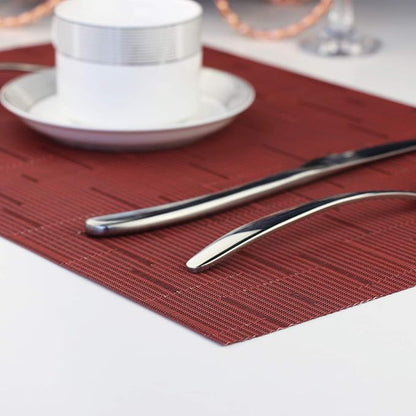 Vinyl Placemats,Washable Table Mats Easy to Clean Woven Placemats for Dining Table Set of 4(Burgundy Red)