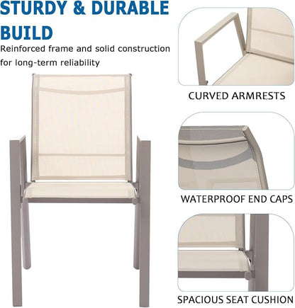 Outdoor Patio Chairs Set of 2, Ivory Beige Stackable Outdoor Chairs, - Image 6