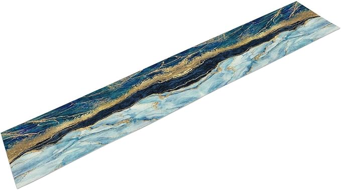 Marble Table Runner, Blue Texture Abstract Art Print Table Runner for Indoor Home Living Room Party Dining Kitchen 13x120in