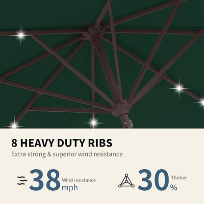 9FT Patio Umbrella with Solar Lights, Outdoor Market Umbrella with Tilt and - Image 4